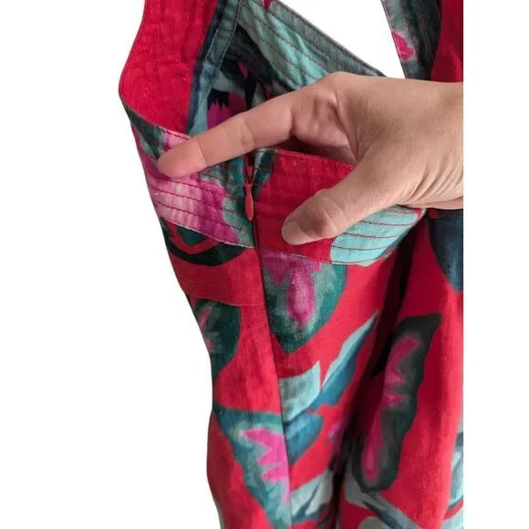 Farm Rio dress size XL Summer Foliage linen mini‎ red floral resort - Picture 6 of 8